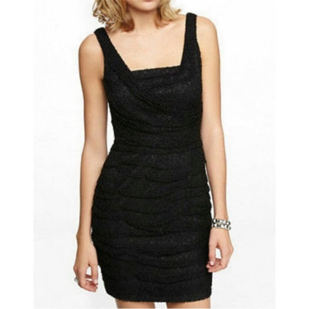 Express Little Black Ruched Lace Dress Size 6